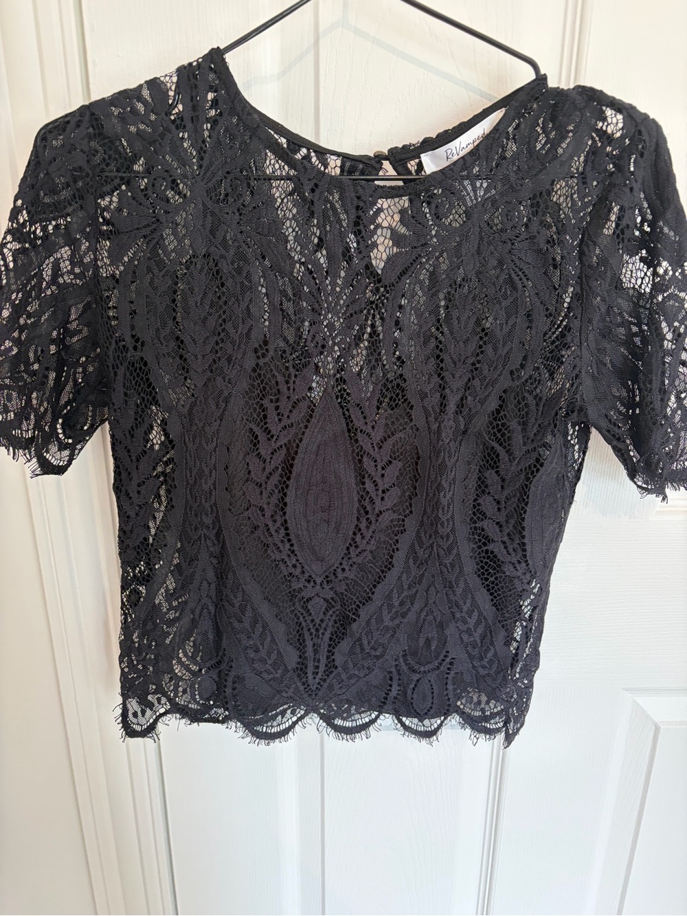 Revamped Black Lace Short Sleeve Cropped Blouse
